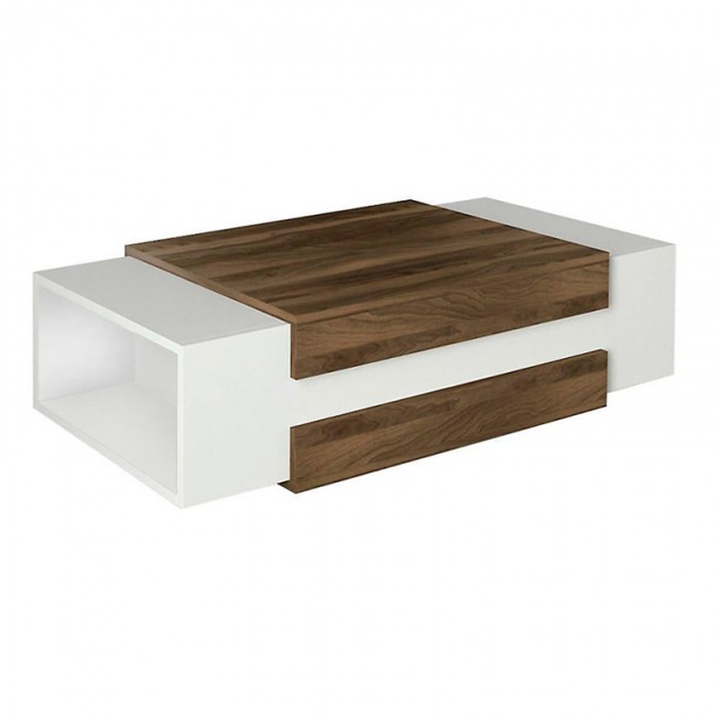 Nora Megapap melamine coffee table in white - walnut color 110x60,6x31cm.