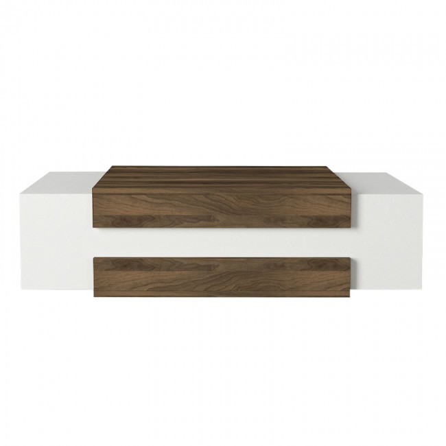 Nora Megapap melamine coffee table in white - walnut color 110x60,6x31cm.