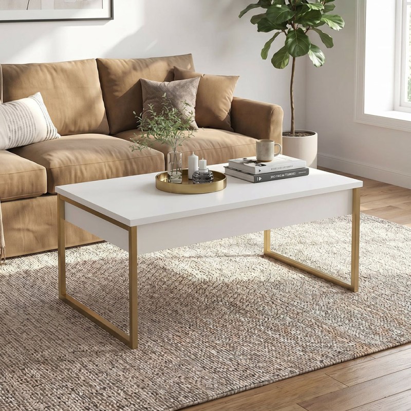 Orontes Megapap melamine coffee table in white - gold color 90x56.6x40cm.