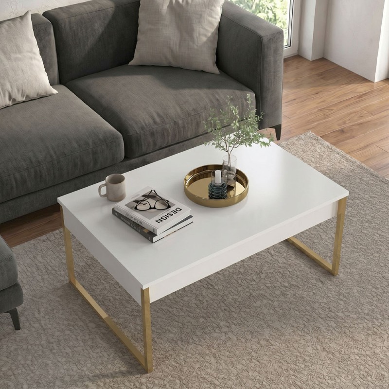Orontes Megapap melamine coffee table in white - gold color 90x56.6x40cm.