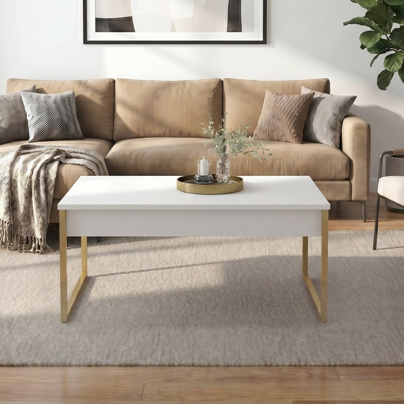 Orontes Megapap melamine coffee table in white - gold color 90x56.6x40cm.