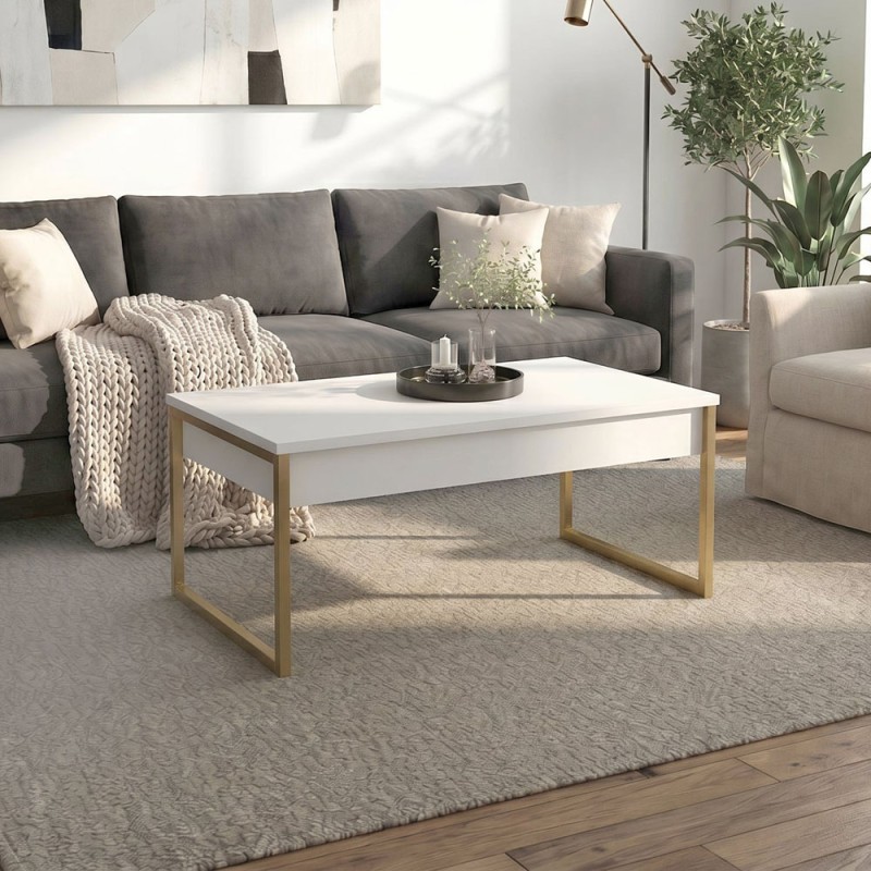 Orontes Megapap melamine coffee table in white - gold color 90x56.6x40cm.
