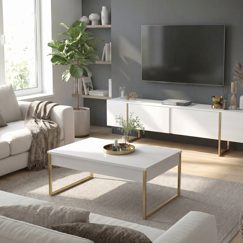 Orontes Megapap melamine coffee table in white - gold color 90x56.6x40cm.