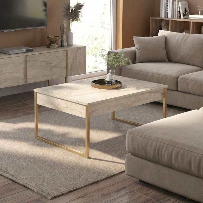 Τραπεζάκι σαλονιού Orontes Megapap χρώμα travertine - χρυσό 90x59,6x40εκ.