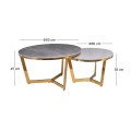 OTTO Set-2 Coffee Tables D80+D60 Gold Chromed/Sintered Stone Grey-White Marble