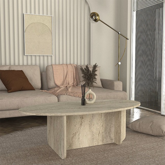 Τραπεζάκι σαλονιού Ravey Megapap χρώμα travertine 120x60x39,6εκ.