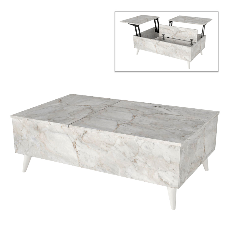 Roy Megapap coffee table with melamine polymorphic white marble color 121x69x40cm.
