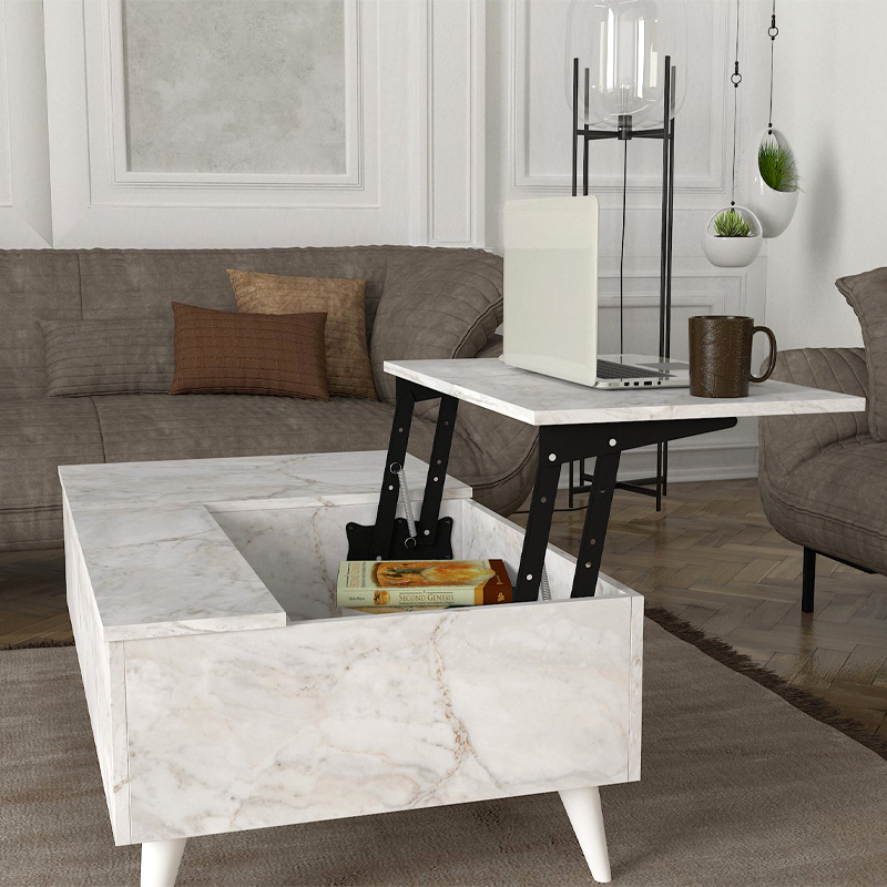Roy Megapap coffee table with melamine polymorphic white marble color 121x69x40cm.