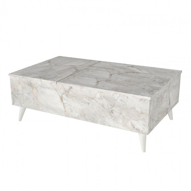 Roy Megapap coffee table with melamine polymorphic white marble color 121x69x40cm.