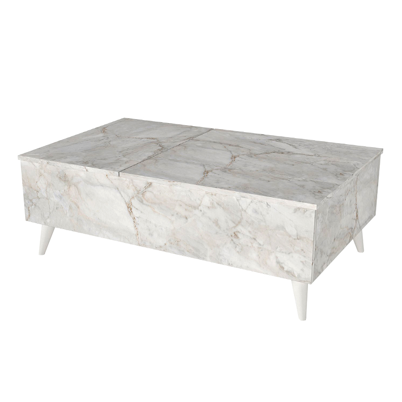 Roy Megapap coffee table with melamine polymorphic white marble color 121x69x40cm.