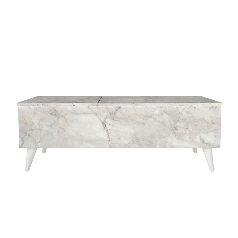 Roy Megapap coffee table with melamine polymorphic white marble color 121x69x40cm.