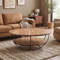 ROY-W Coffee Table d.90x35 Acacia Natural Finish (Black Paint)