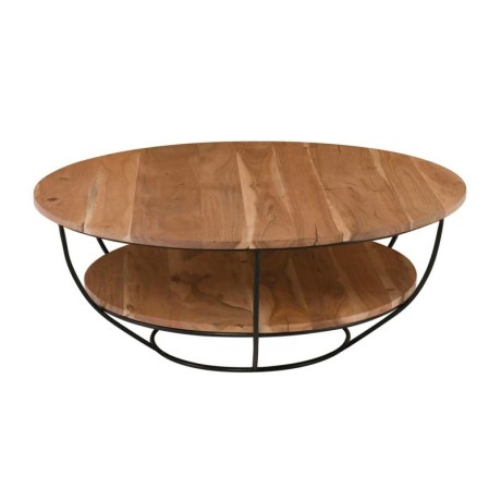 ROY-W Coffee Table d.90x35 Acacia Natural Finish (Black Paint)