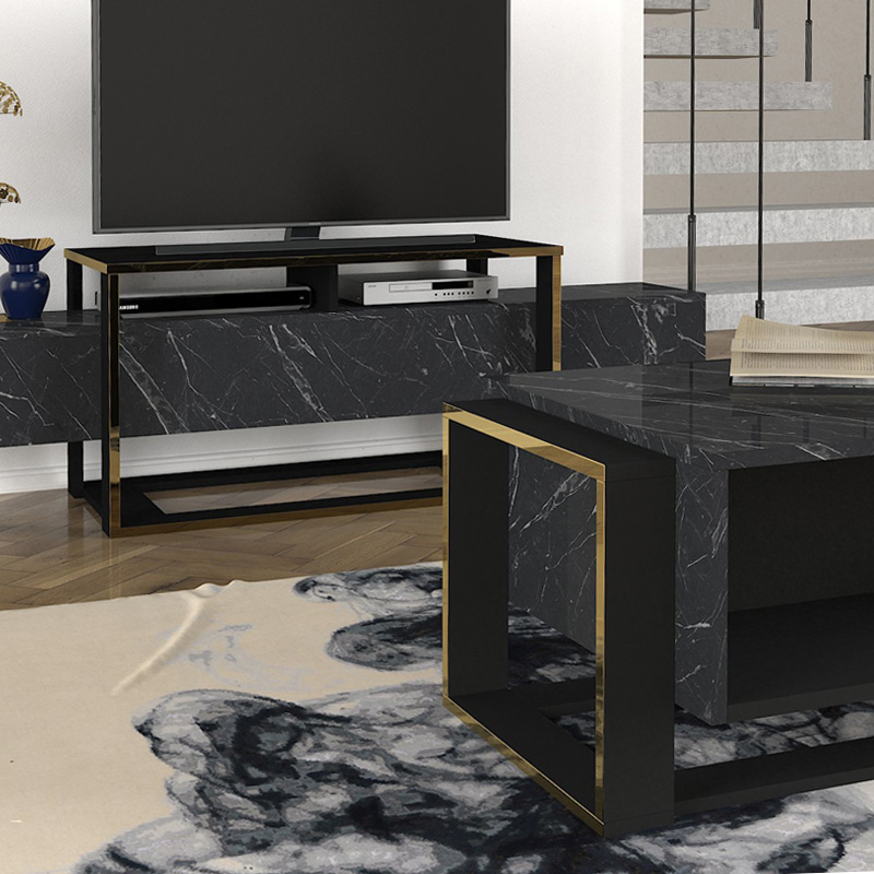 Serina Megapap melamine coffee table in black marble effect color 107x60x40cm.