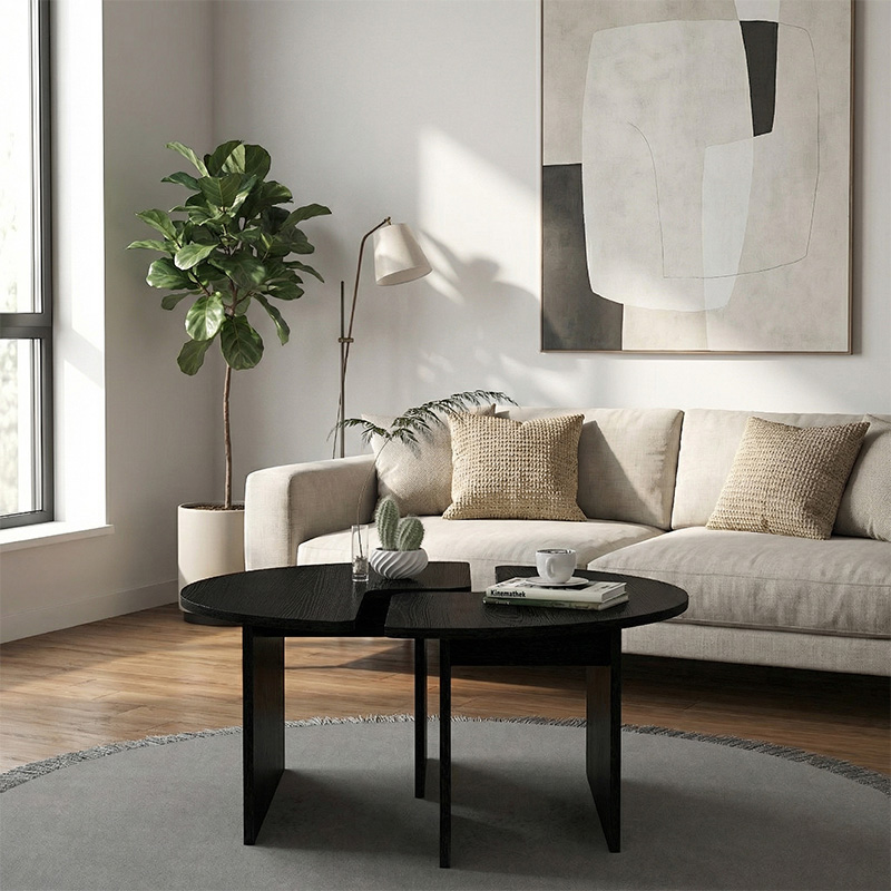 Dorena Megapap melamine set of 2 coffee table in sencron black color Ø90x41,7cm.