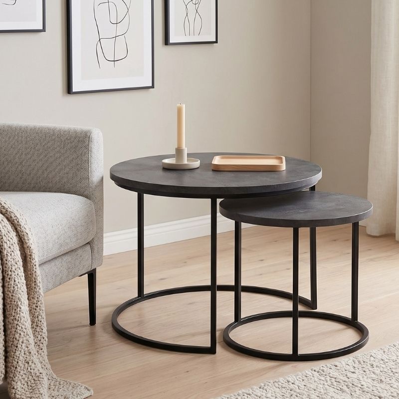 Gary Megapap Mdf/metallic coffee tables in dark grey concrete color 65x65x44cm.