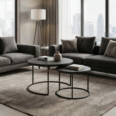 Gary Megapap Mdf/metallic coffee tables in dark grey concrete color 65x65x44cm.