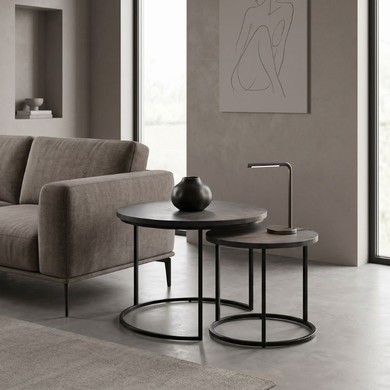 Gary Megapap Mdf/metallic coffee tables in dark grey concrete color 65x65x44cm.