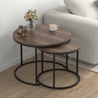 Hilal Megapap melamine - metal coffee table in smoked walnut color Ø66x49,5cm.