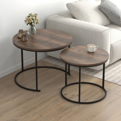 Hilal Megapap melamine - metal coffee table in smoked walnut color Ø66x49,5cm.