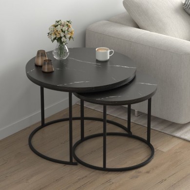 Hilal Megapap melamine - metal coffee table in black marble effect color Ø66x49,5cm.