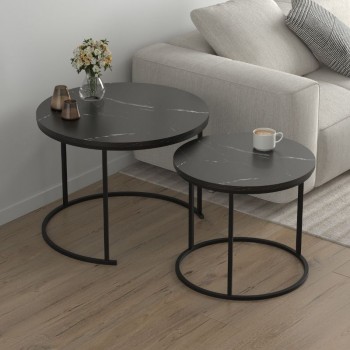Hilal Megapap melamine - metal coffee table in black marble effect color Ø66x49,5cm.