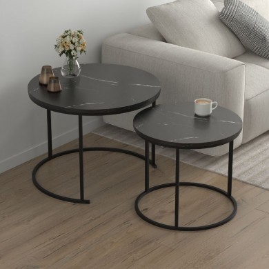 Hilal Megapap melamine - metal coffee table in black marble effect color Ø66x49,5cm.