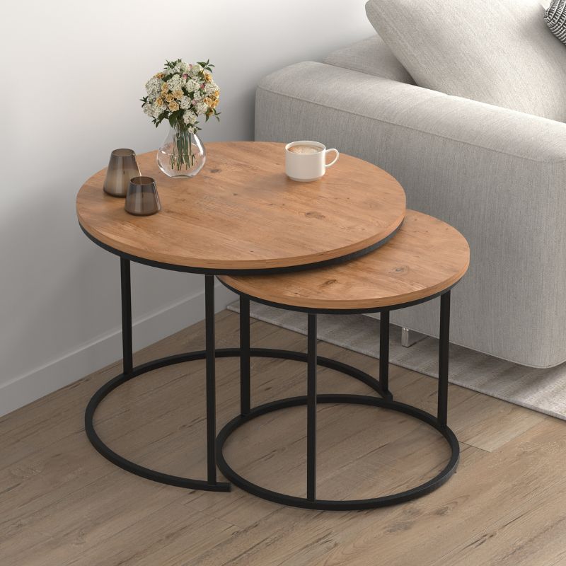 Hilal Megapap melamine - metal coffee table in pine oak color Ø66x49,5cm.