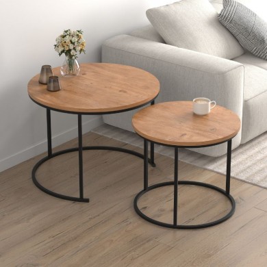 Hilal Megapap melamine - metal coffee table in pine oak color Ø66x49,5cm.