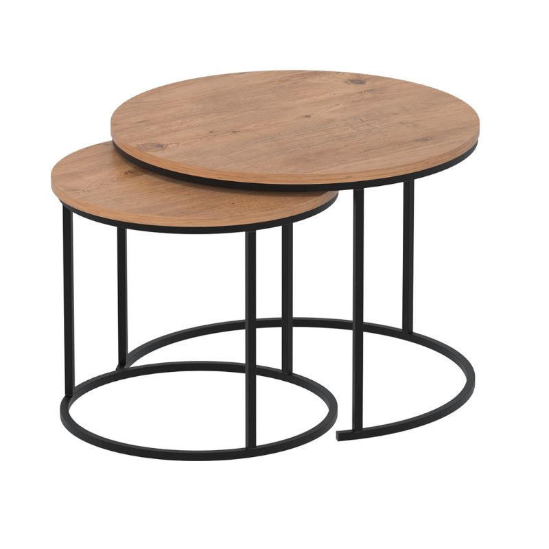 Hilal Megapap melamine - metal coffee table in pine oak color Ø66x49,5cm.