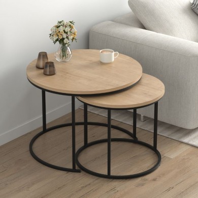 Hilal Megapap melamine - metal coffee table in sapphire oak color Ø66x49,5cm.
