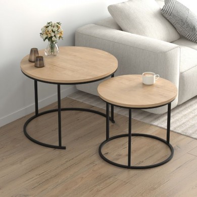 Hilal Megapap melamine - metal coffee table in sapphire oak color Ø66x49,5cm.