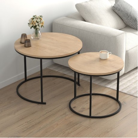Hilal Megapap melamine - metal coffee table in sapphire oak color Ø66x49,5cm.