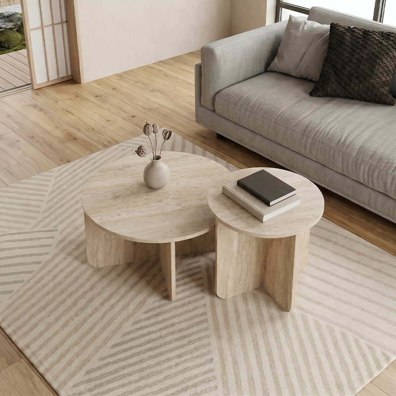 Hillary Megapap melamine set of 2 coffee tables in travertine color Ø70x38cm.