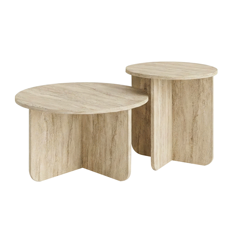Hillary Megapap melamine set of 2 coffee tables in travertine color Ø70x38cm.