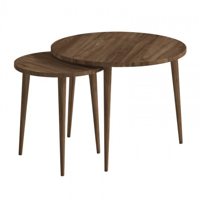 Τραπεζάκι σαλονιού σετ 2 τμχ Nola Megapap χρώμα καρυδί Ø60x46εκ.
