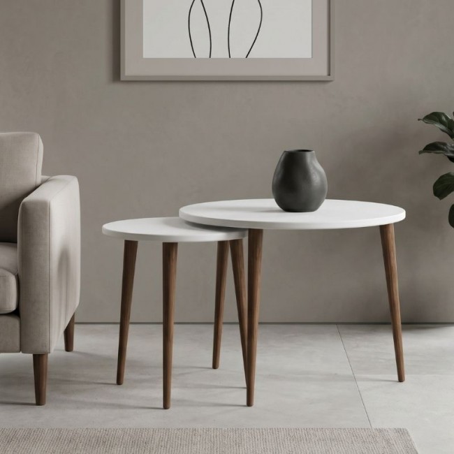 Τραπεζάκι σαλονιού σετ 2 τμχ Nola Megapap χρώμα λευκό Ø60x46εκ.