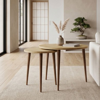 Τραπεζάκι σαλονιού σετ 2 τμχ Nola Megapap χρώμα sapphire oak Ø60x46εκ.