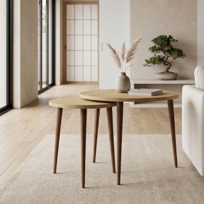 Τραπεζάκι σαλονιού σετ 2 τμχ Nola Megapap χρώμα sapphire oak Ø60x46εκ.