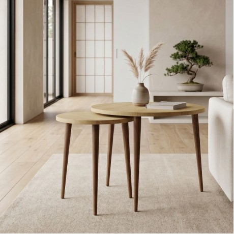 Nola Megapap melamine coffee table 2 pieces in sapphire oak color Ø60x46cm.