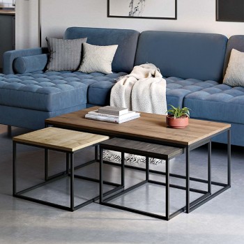 Τραπεζάκι σαλονιού σετ 3 τμχ. Camelia Megapap χρώμα ανοιχτό καρυδί - sapphire oak - καφέ 110x60x41,8εκ.