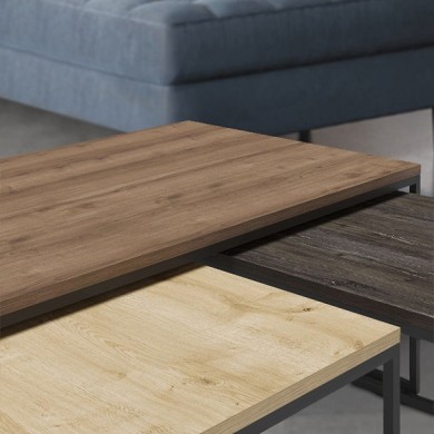 Coffee table set of 3 pcs. Camelia Megapap color light walnut - sapphire oak - brown 110x60x41.8cm.