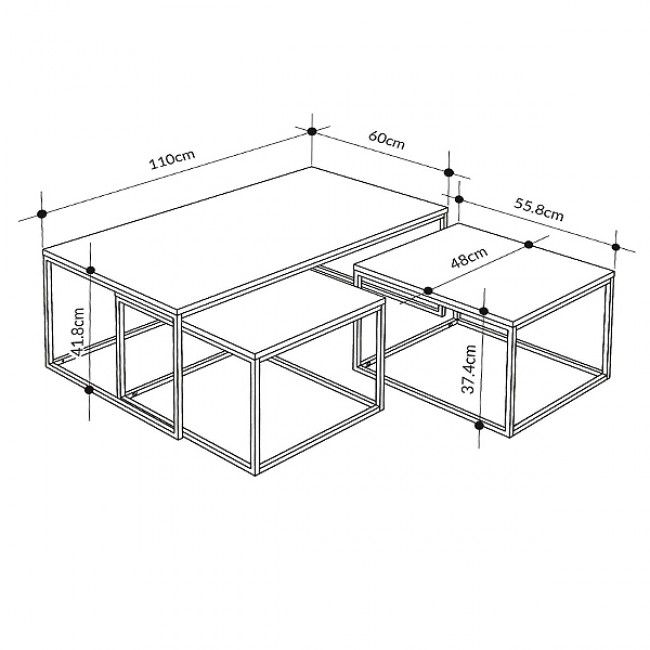 Τραπεζάκι σαλονιού σετ 3 τμχ. Camelia Megapap χρώμα ανοιχτό καρυδί - sapphire oak - καφέ 110x60x41,8εκ.