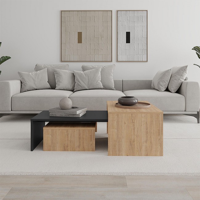 Kanta Megapap set of 3 pcs coffee table in sapphire oak - silky black color 80x50x40.5cm.