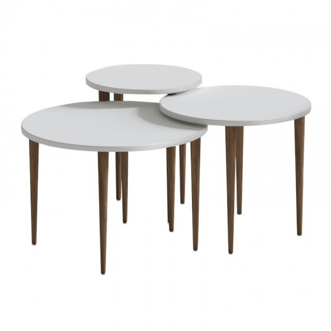 Τραπεζάκι σαλονιού σετ 3 τμχ Nola Megapap χρώμα λευκό Ø60x46εκ.