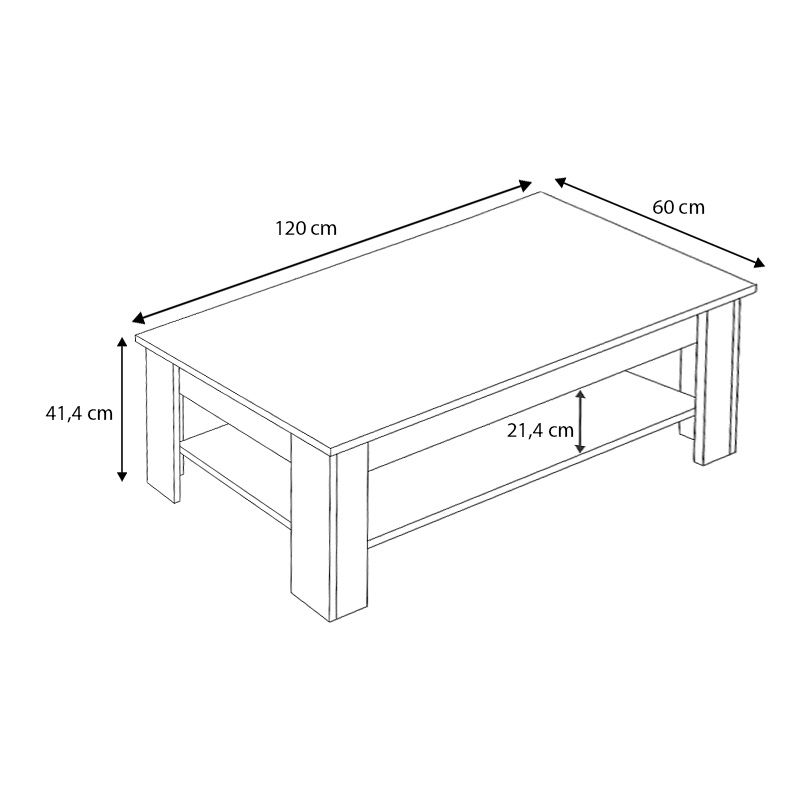 Spello Megapap melamine coffee table in oak color 120x60x41,4cm.