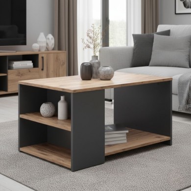 Sylvia Megapap melamine coffe table in pine oak - anthracite color 90,2x59,2x48,1cm.