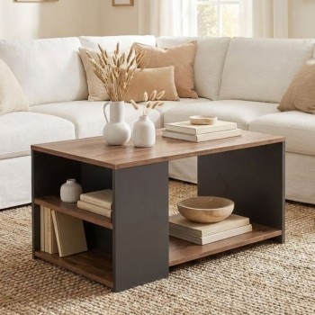 Sylvia Megapap melamine coffe table in pine oak - anthracite color 90,2x59,2x48,1cm.