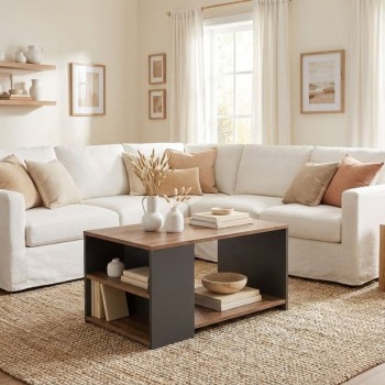 Sylvia Megapap melamine coffe table in pine oak - anthracite color 90,2x59,2x48,1cm.