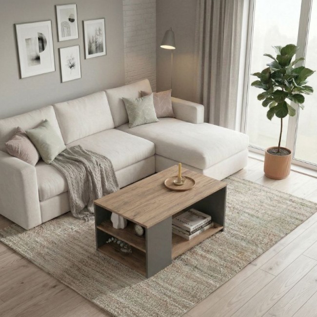 Sylvia Megapap melamine coffe table in pine oak - anthracite color 90,2x59,2x48,1cm.